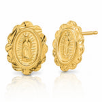 14K Diamond Cut Miraculous Medal Post Earrings - Lifestyle View