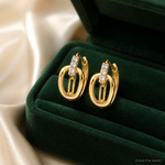 14k Polished Fancy CZ Hinged Round Hoop Earrings - Lifestyle View