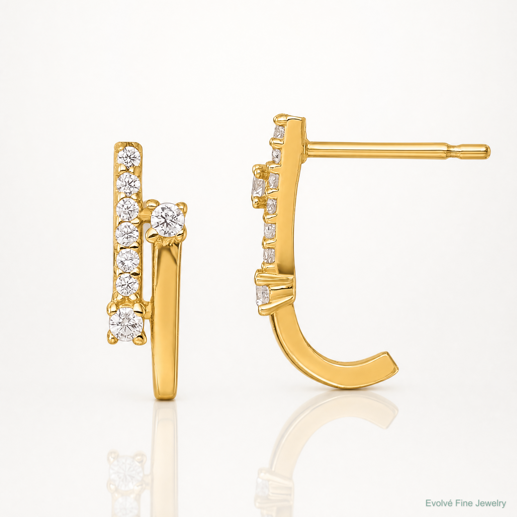 14k Polished Fancy CZ Post J-Hoop Earrings - Lifestyle View