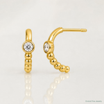 14k Polished and Beaded CZ Post C-Hoop Earrings - Lifestyle View