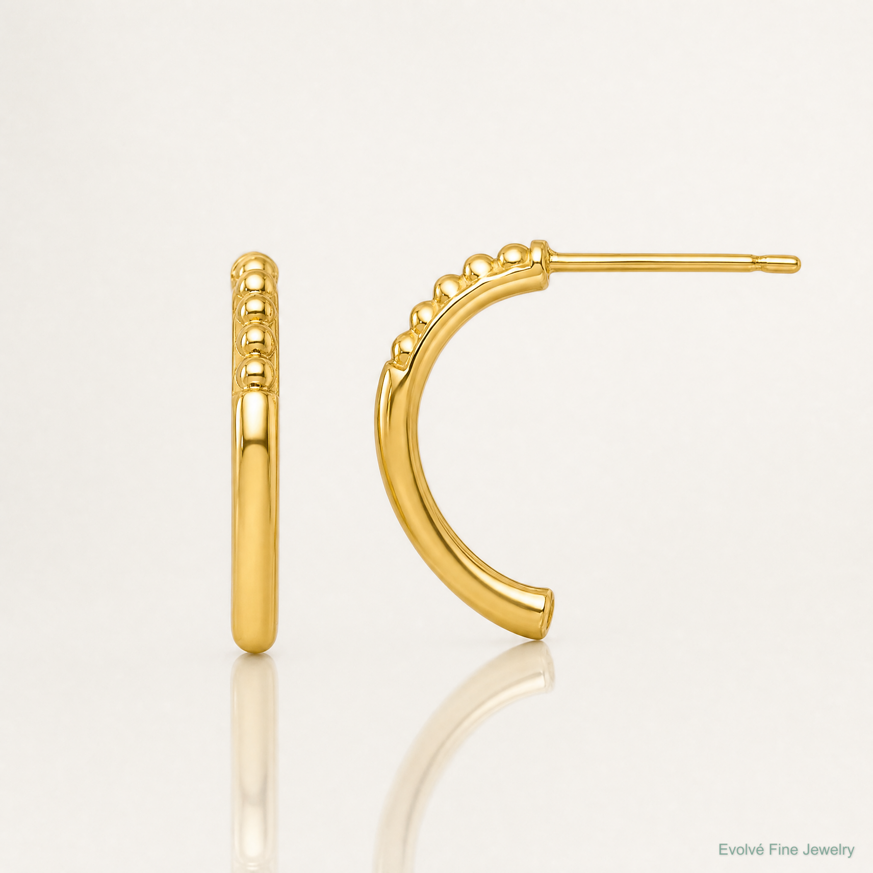 14k Polished and Beaded Post J-Hoop Earrings - Lifestyle View