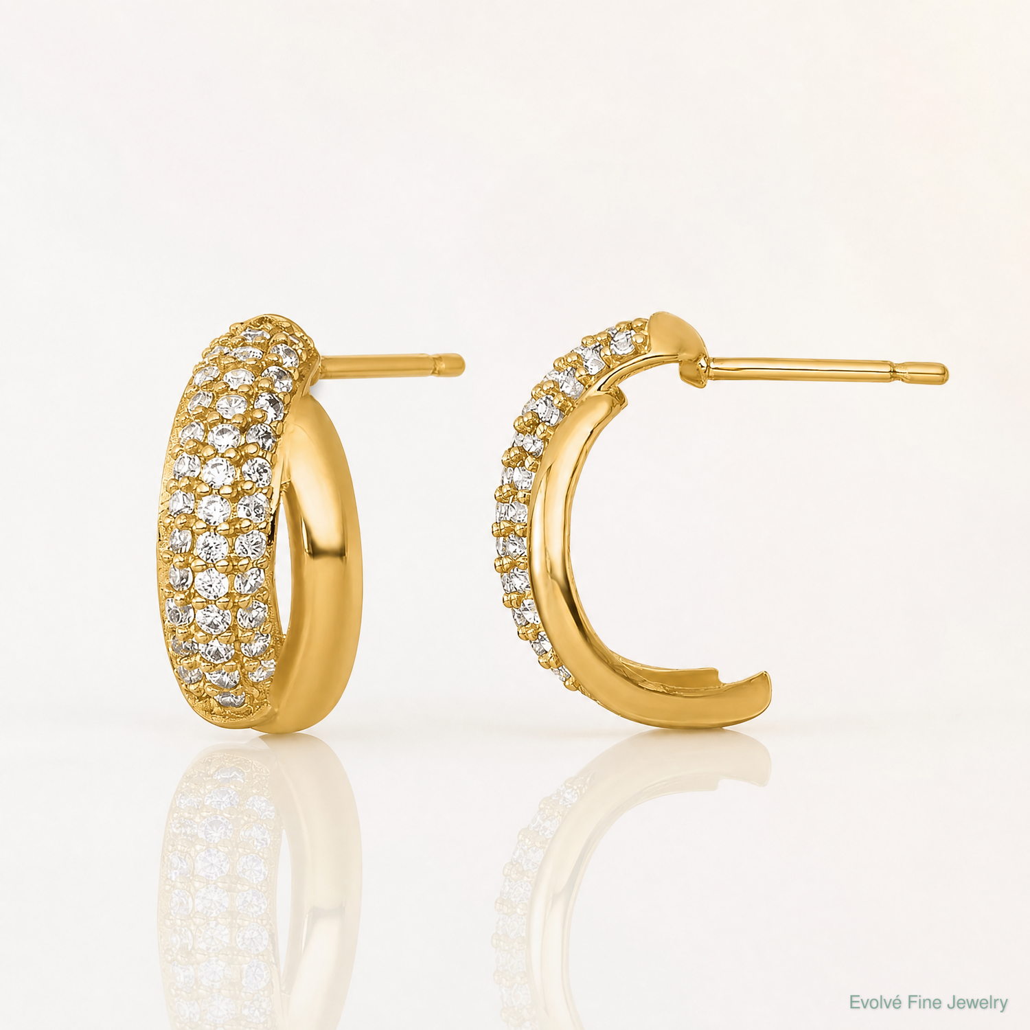 14k Polished Fancy Pave CZ Post J-Hoop Earrings - Lifestyle View