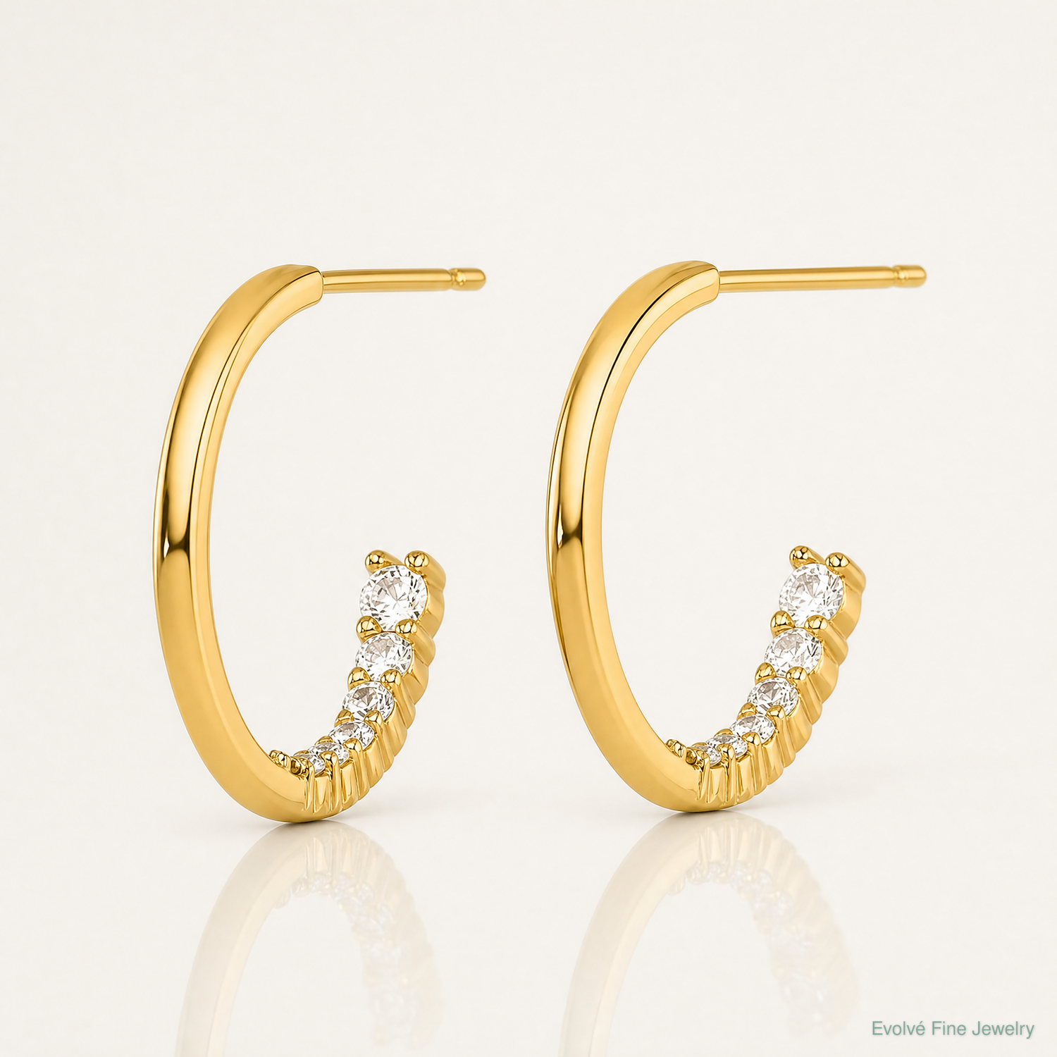 14k Polished Fancy CZ Post J-Hoop Earrings - Lifestyle View
