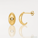 14k Polished CZ Star Post J-Hoop Earrings - Lifestyle View