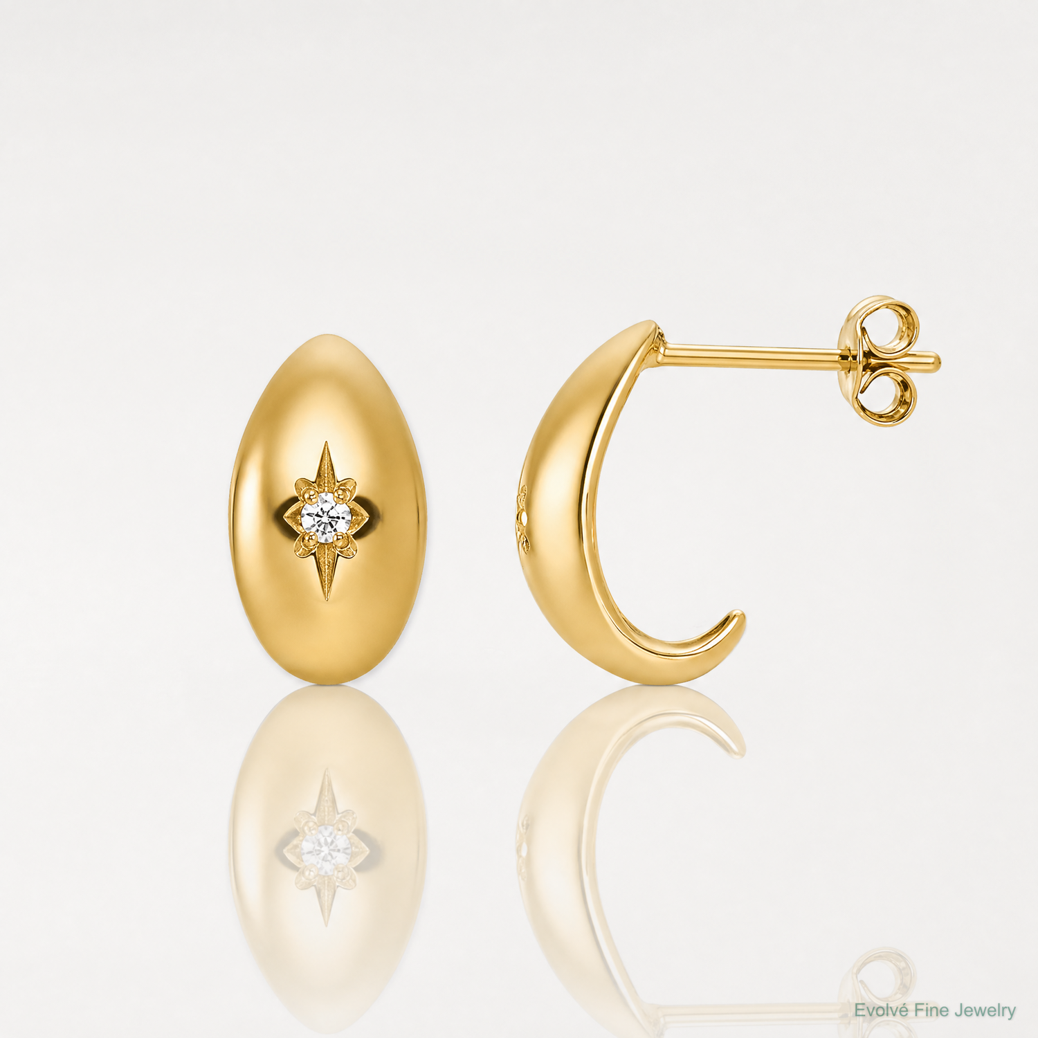 14k Polished CZ Star Post J-Hoop Earrings - Lifestyle View