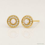 14k Polished Opal and CZ Post Earrings - Lifestyle View