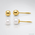 14k Polished Ball and 3-4mm FWC Pearl Screwback Set of 2 Earrings - Lifestyle View