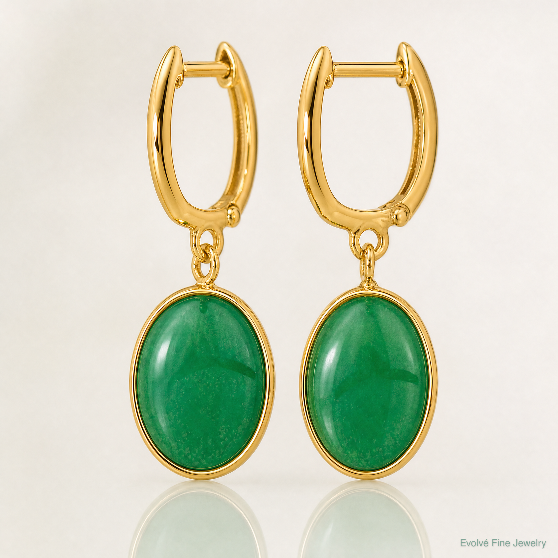 14K Polished Oval Jade Dangle Hinged Hoop Earrings - Lifestyle View