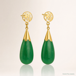 14K Polished Good Luck Symbol Jade Teardrop Post Dangle Earrings - Lifestyle View