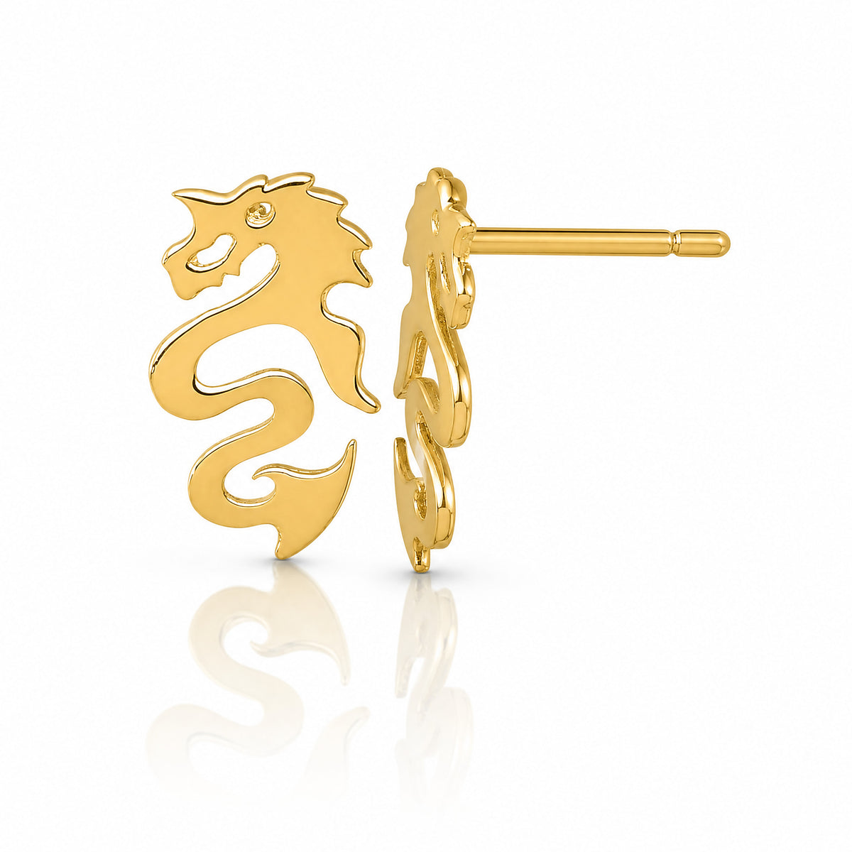 14k Polished Dragon Post Earrings - Lifestyle View