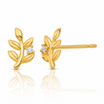 14k Polished CZ Leaf Post Earrings - Lifestyle View