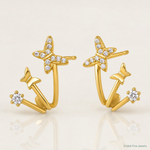 14k Polished CZ Double Butterfly Post Cuff Earrings - Lifestyle View