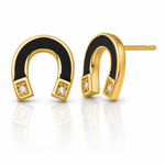 14k Polished Black Enamel and CZ Horseshoe Post Earrings - Lifestyle View
