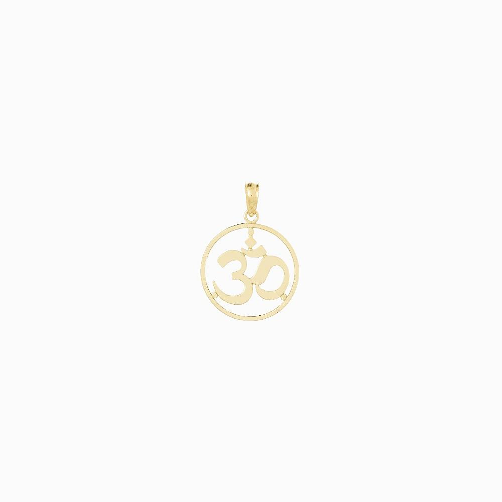 10K / 14K Yellow Gold Cut-out Round Frame Yoga Om Symbol Pendant - Product Photo