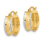 14K Yellow & Rhodium White Rhodium Polished Diamond-cut Hoops - Product Photo